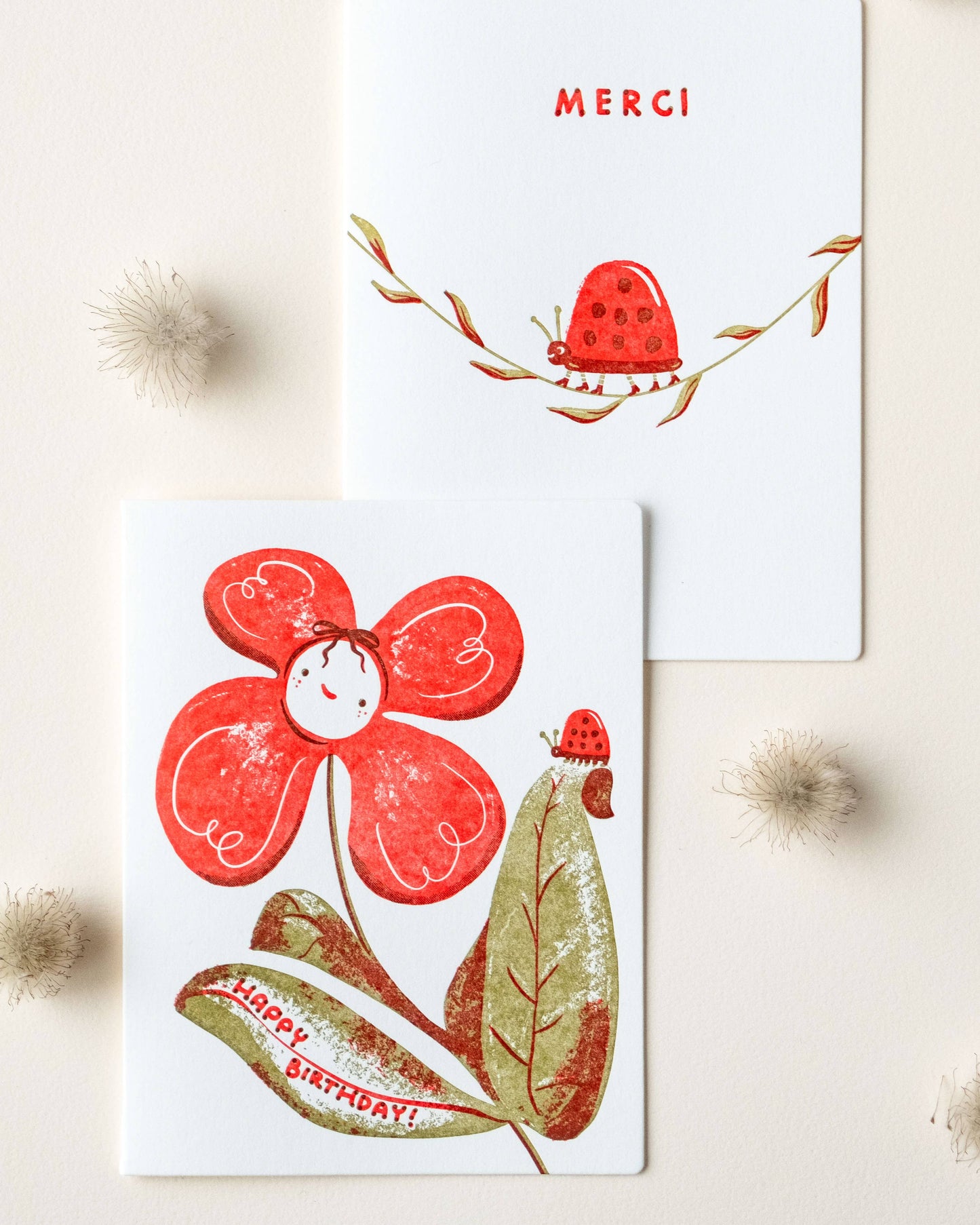 Happy Birthday Flower Ladybug Letterpress Card