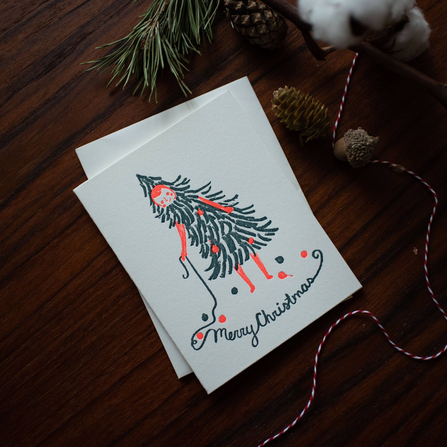 Merry Christmas Tree Girl Letterpress Card