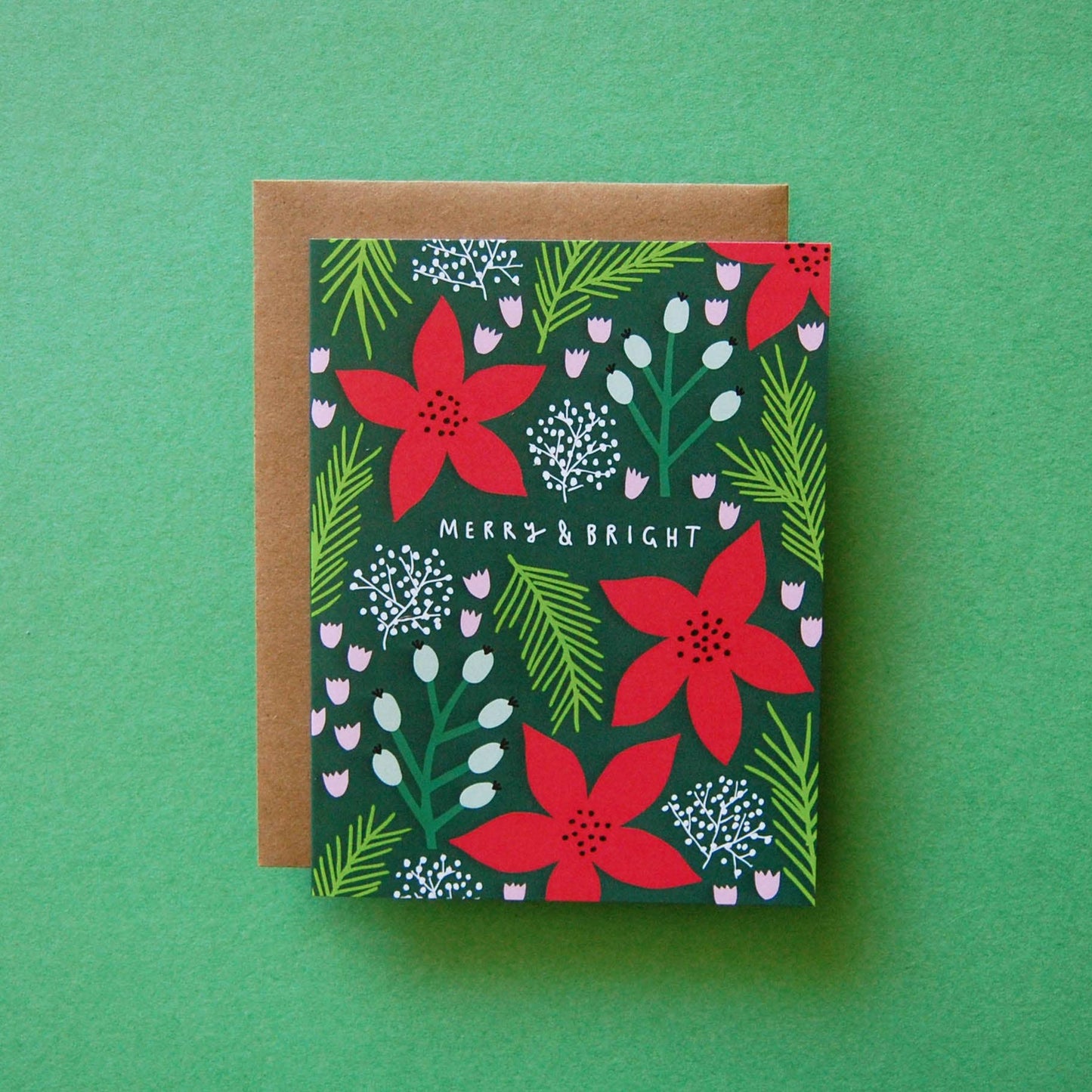 Merry & Bright Poinsettias Christmas Holiday Card