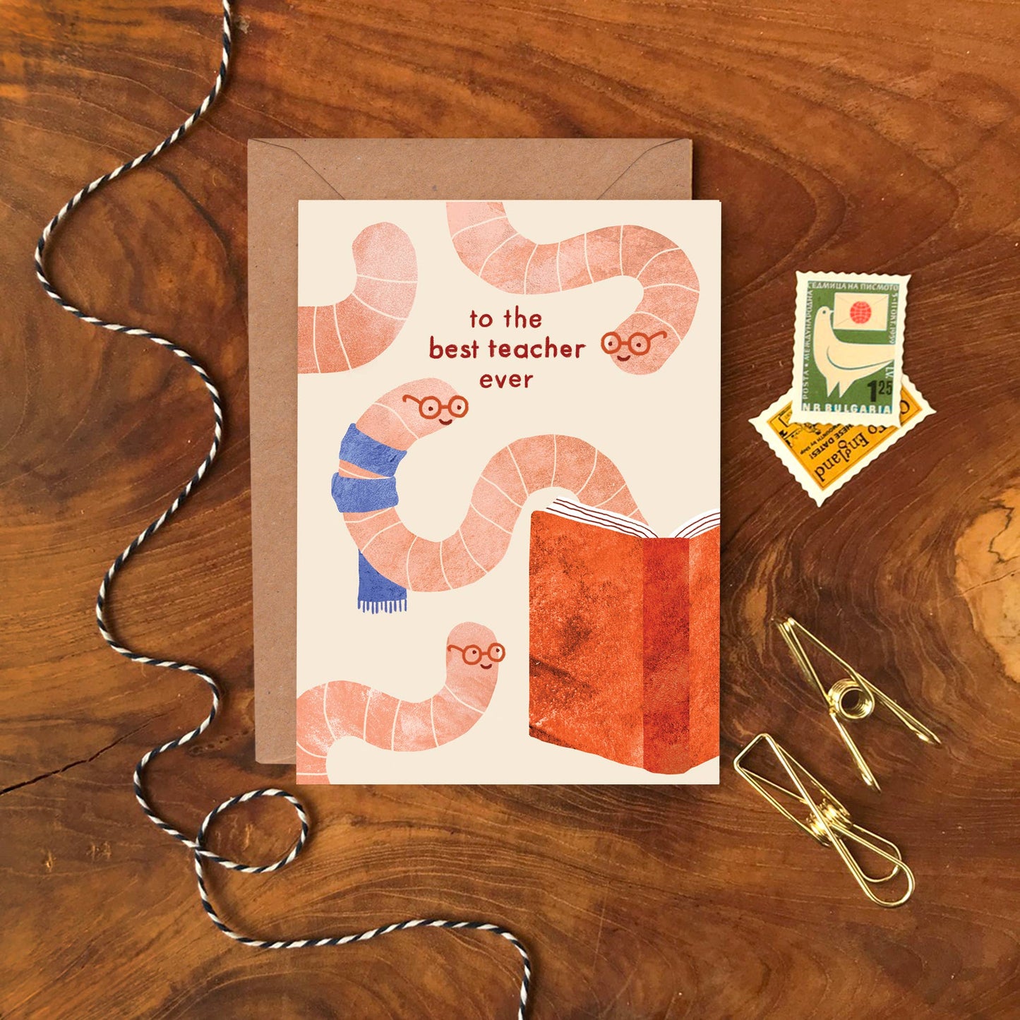 To The Best Teacher Ever Book Worm Card