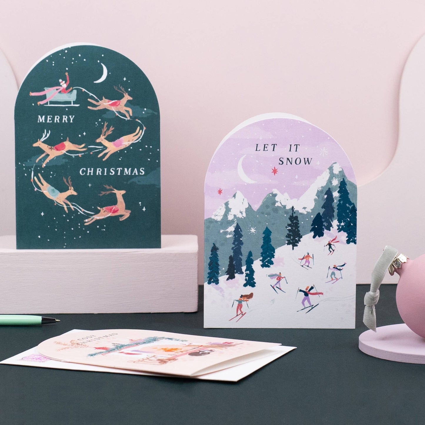 Let It Snow Skiing Holiday Card