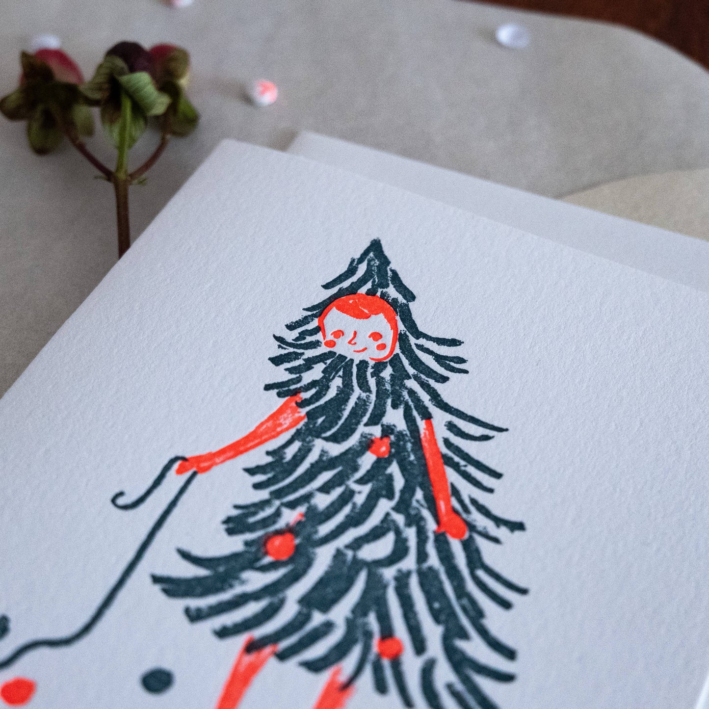 Merry Christmas Tree Girl Letterpress Card