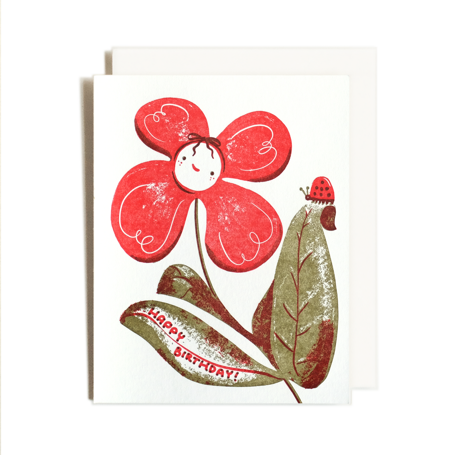 Happy Birthday Flower Ladybug Letterpress Card