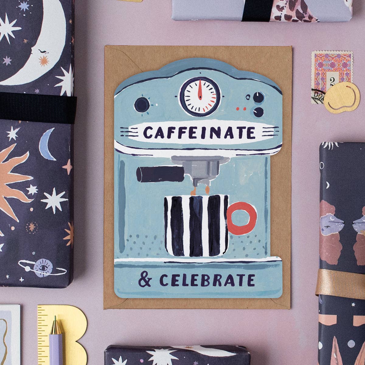 Caffeinate & Celebrate Coffee Machine • Birthday Card
