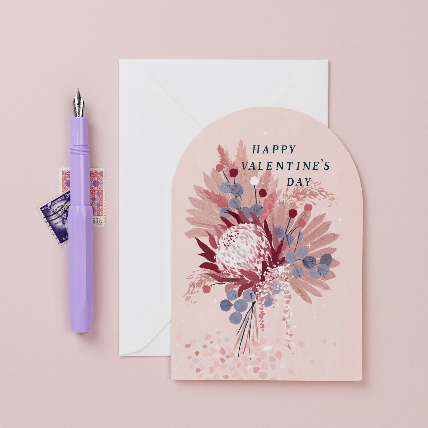Happy Valentine's Day Dried Flower Bouquet Card