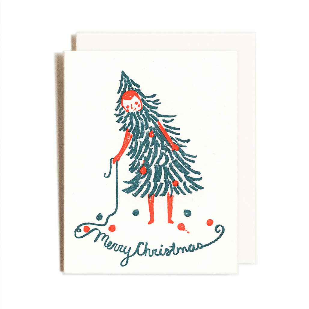 Merry Christmas Tree Girl Letterpress Card