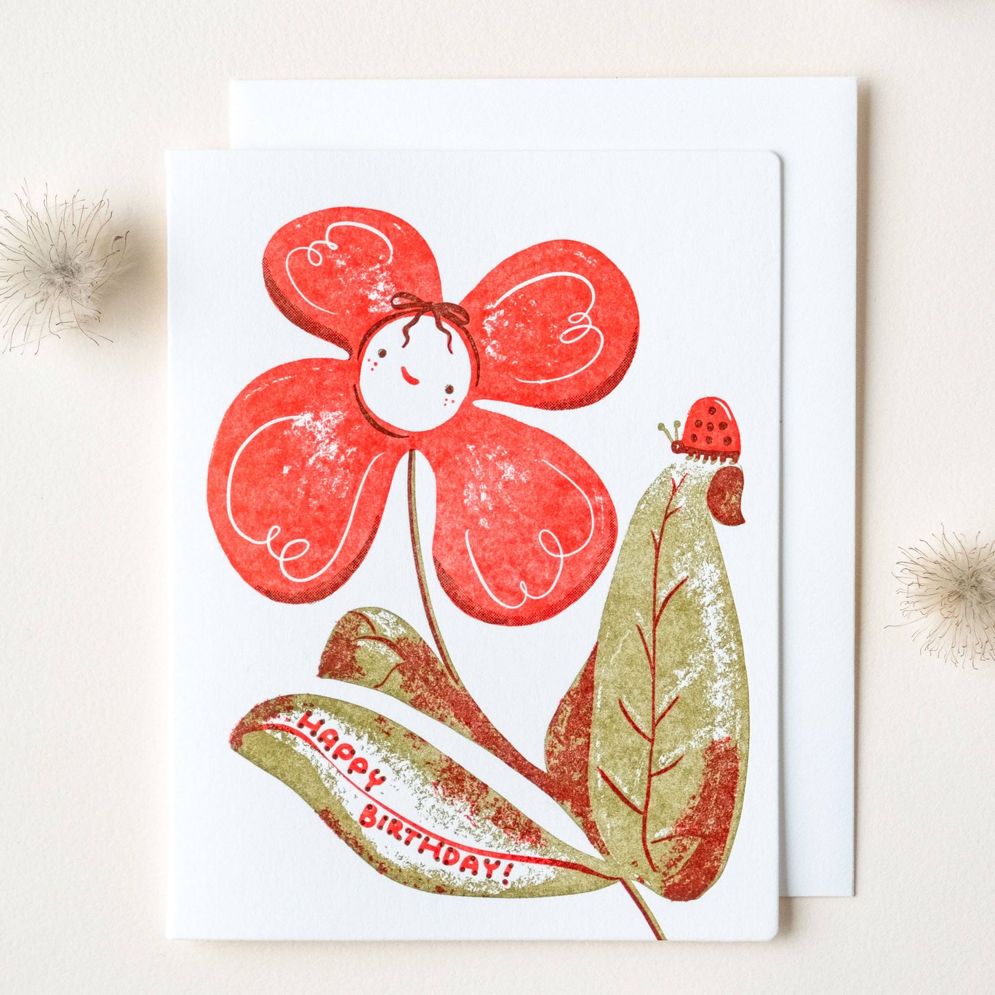 Happy Birthday Flower Ladybug Letterpress Card