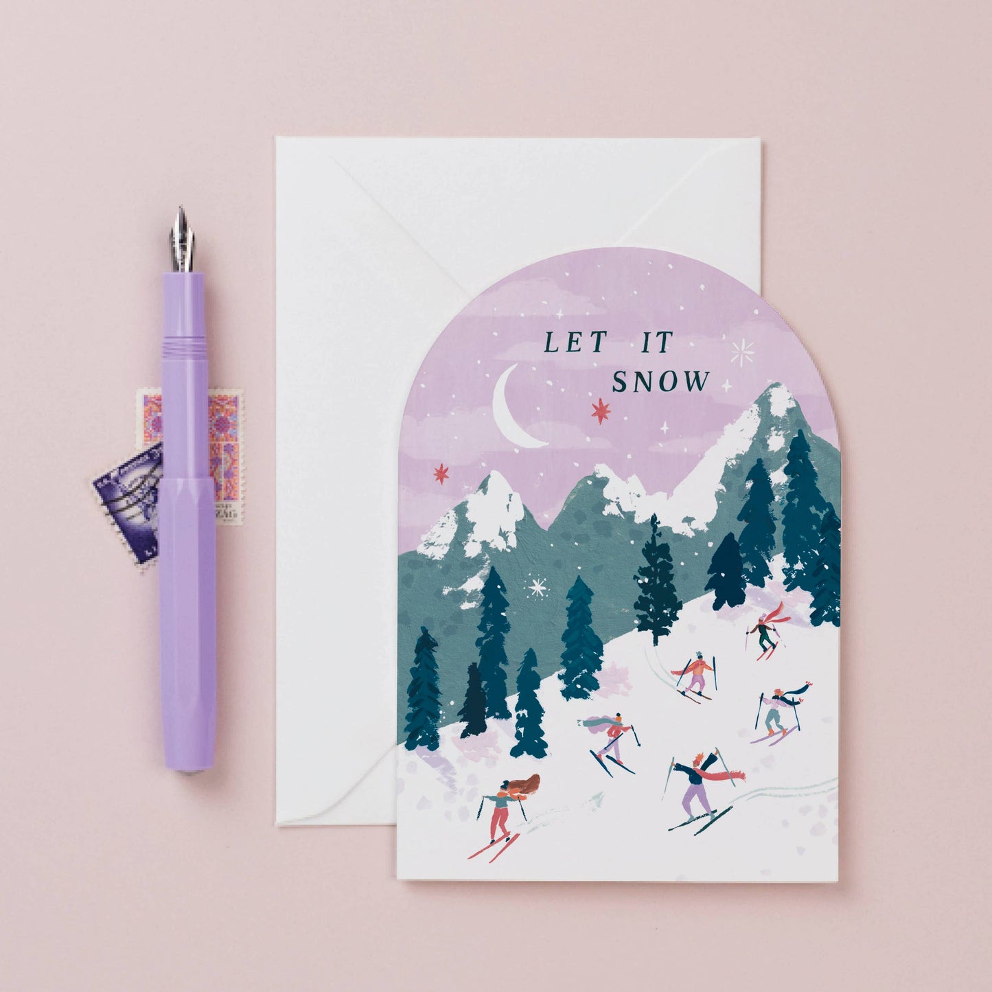 Let It Snow Skiing Holiday Card