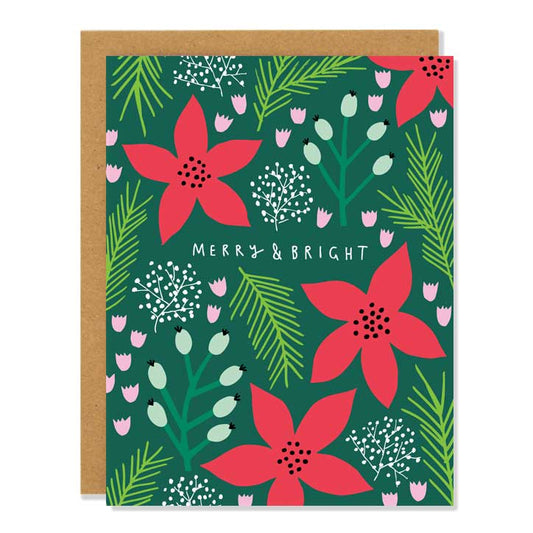 Merry & Bright Poinsettias Christmas Holiday Card