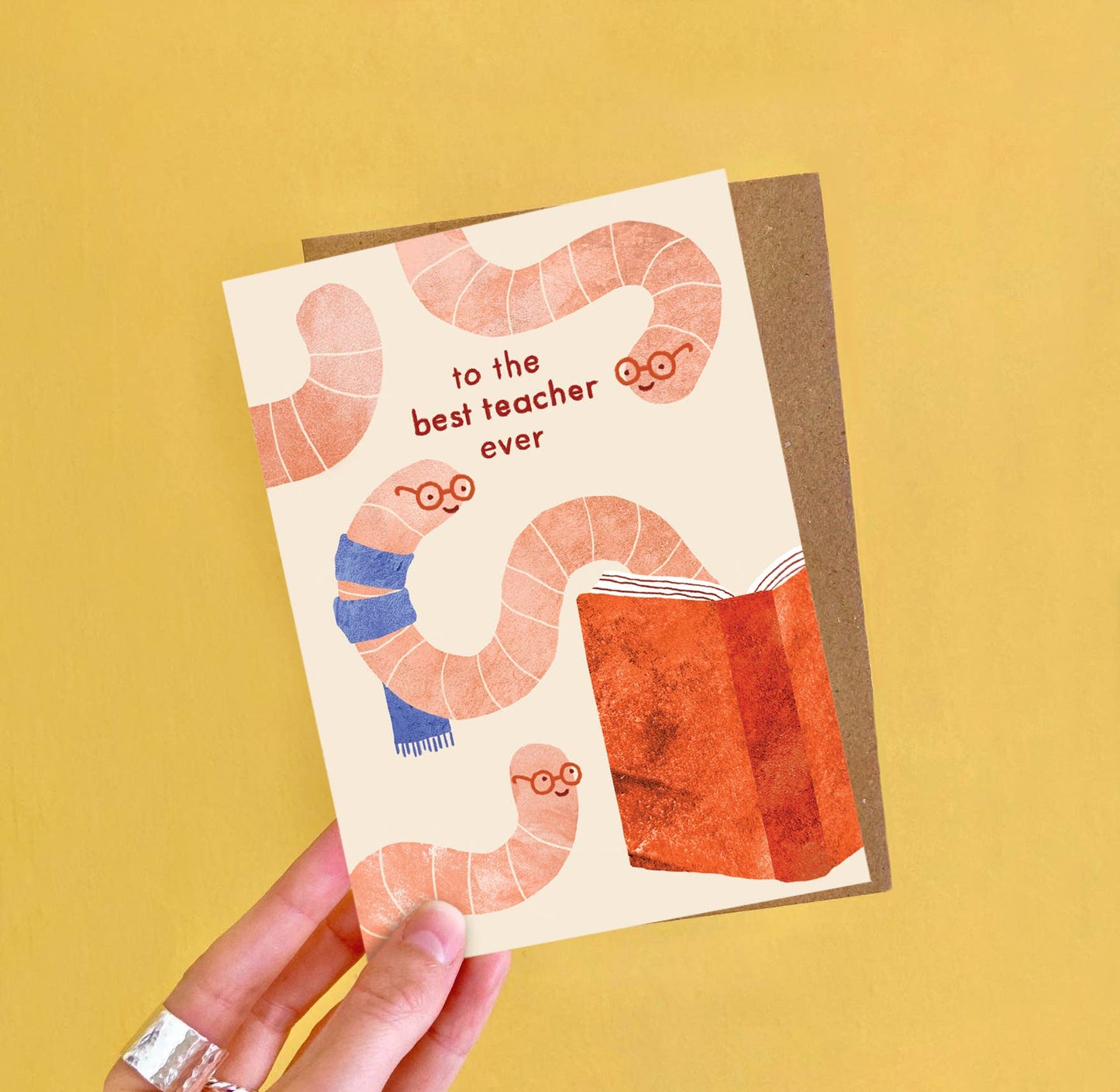 To The Best Teacher Ever Book Worm Card