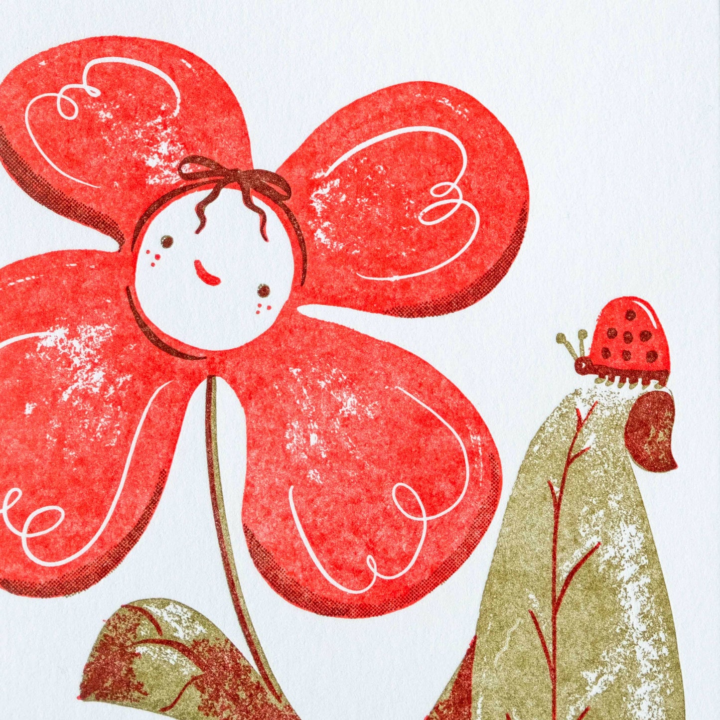 Happy Birthday Flower Ladybug Letterpress Card