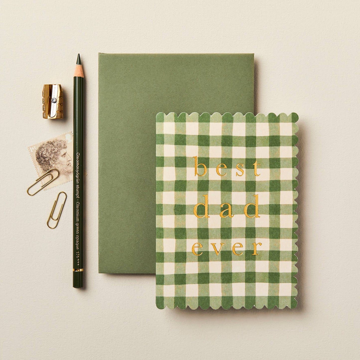 Best Dad Ever Green Gingham Card