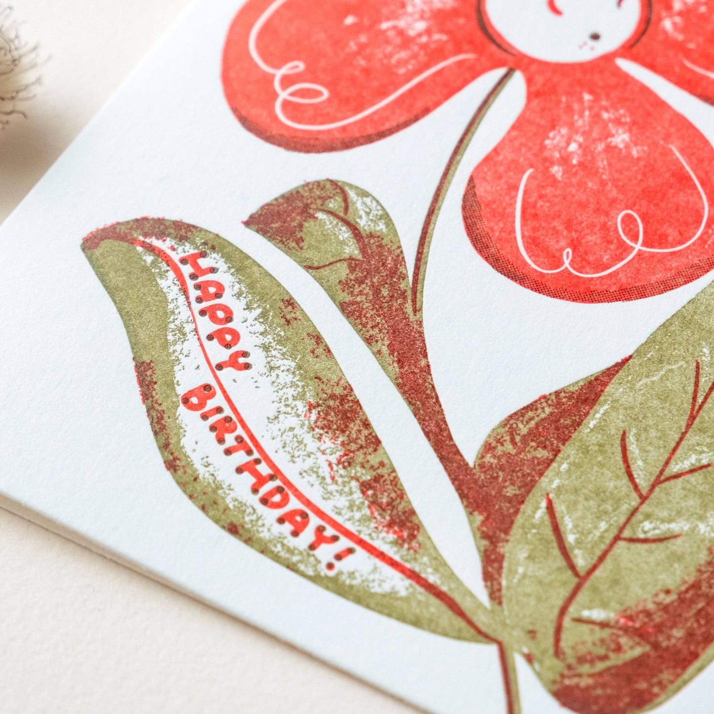 Happy Birthday Flower Ladybug Letterpress Card