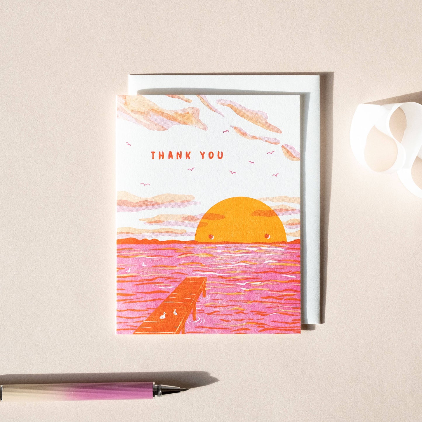 Thank You Sunset Letterpress Card