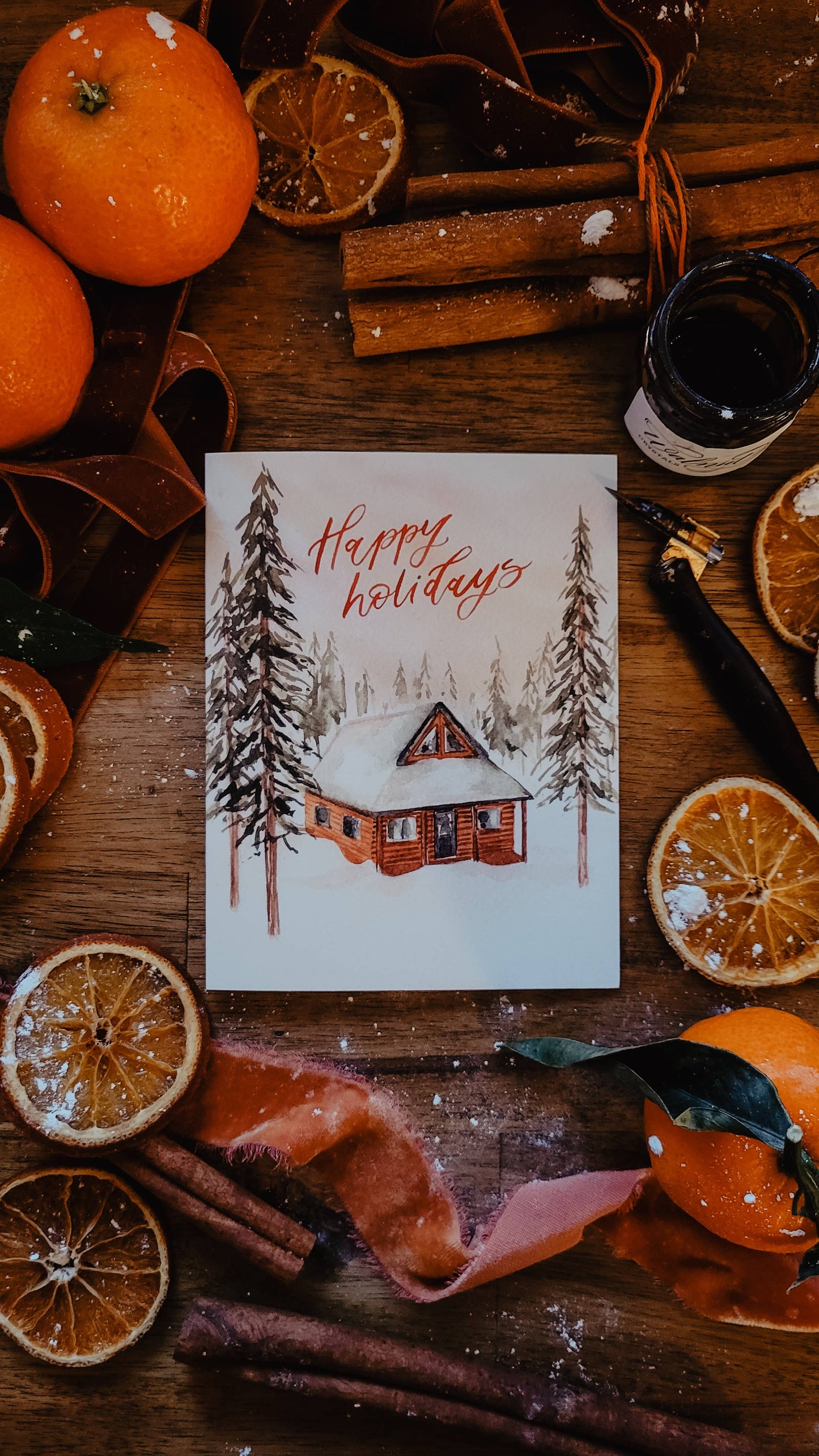 Happy Holidays Winter Cabin Card