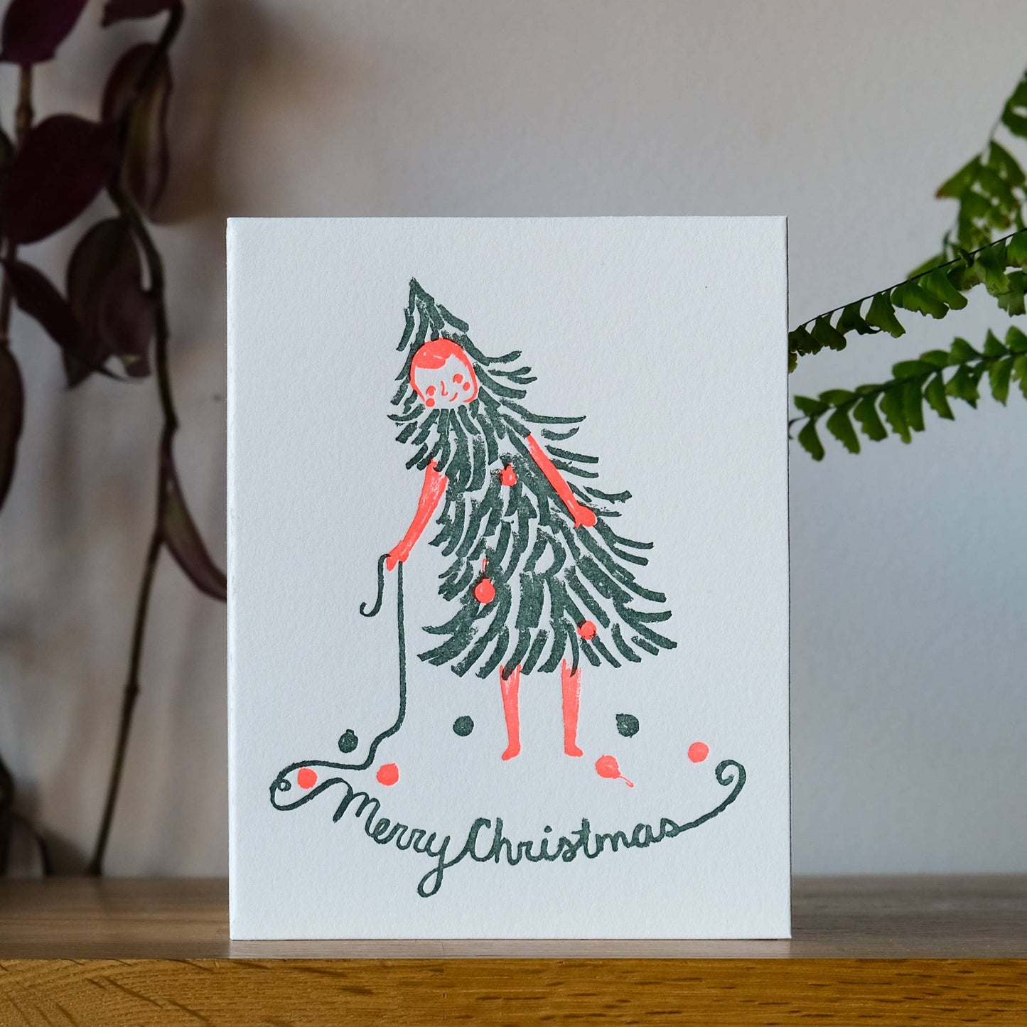 Merry Christmas Tree Girl Letterpress Card