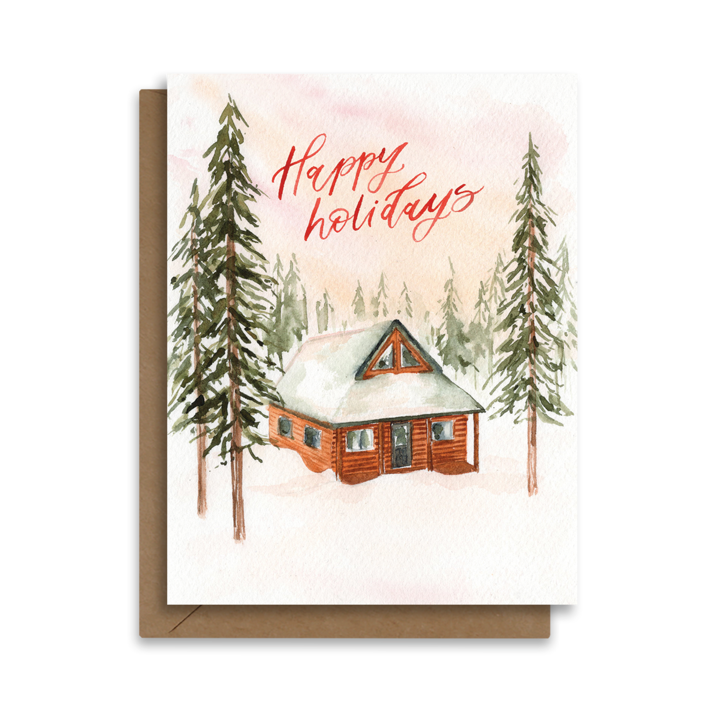 Happy Holidays Winter Cabin Card