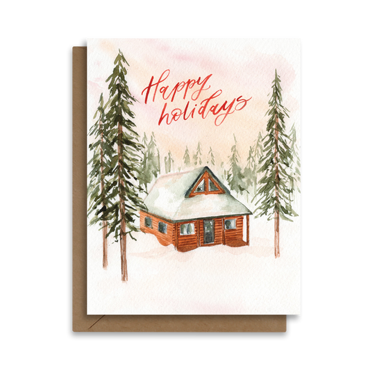 Happy Holidays Winter Cabin Card